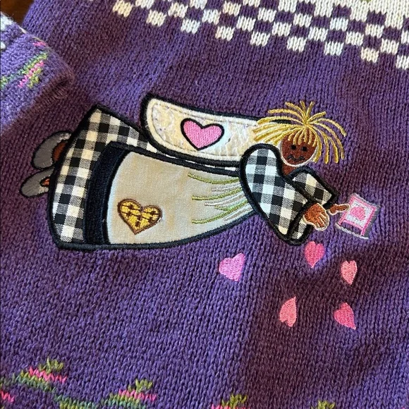 Vintage Quacker Factory Garden Angel Miracles Purple Cardigan Sweater - Picture 8 of 10